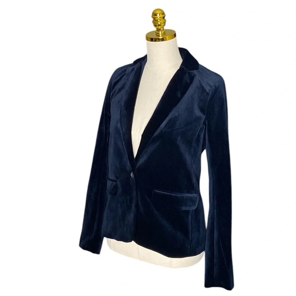 ABERCROMBIE & FITCH | Velvet Single-Breasted Navy Blazer Size 4 - Picture 3 of 10